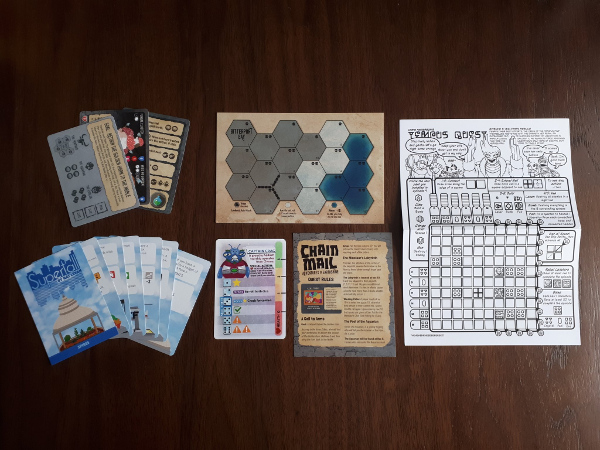 Contents of the May 2019 $10 BGOTMC package: the regular Chain Mail and Tempus Quest content, plus the Captain Crag character for Twin Stars and the Spires expansion for Supertall.