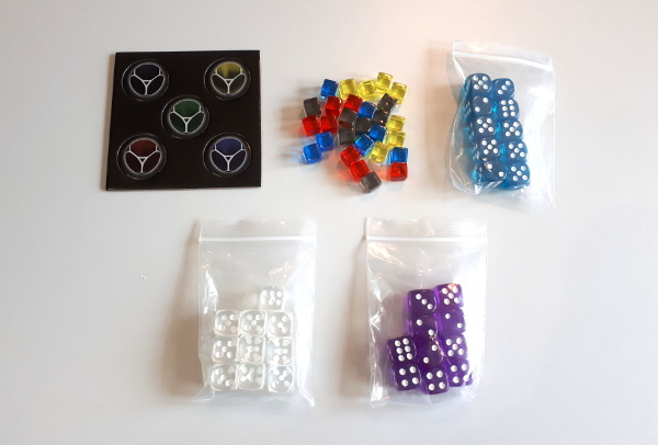 Dicetopia dice, markers, and tokens